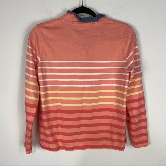 L.L.Bean Striped coral quarter button down pullover sweatshirt - Picture 2 of 4